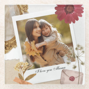 Modern Custom I Love You Mum Photo Glass Coaster