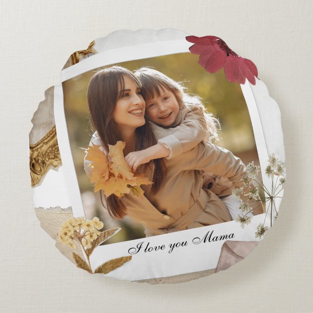 Modern Custom I Love You Mum Photo Round Cushion (Front)