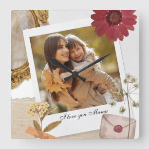 Modern Custom I Love You Mum Photo Square Wall Clock