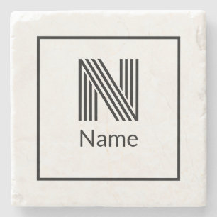 Modern Custom Initial Letter Name Stone Coaster
