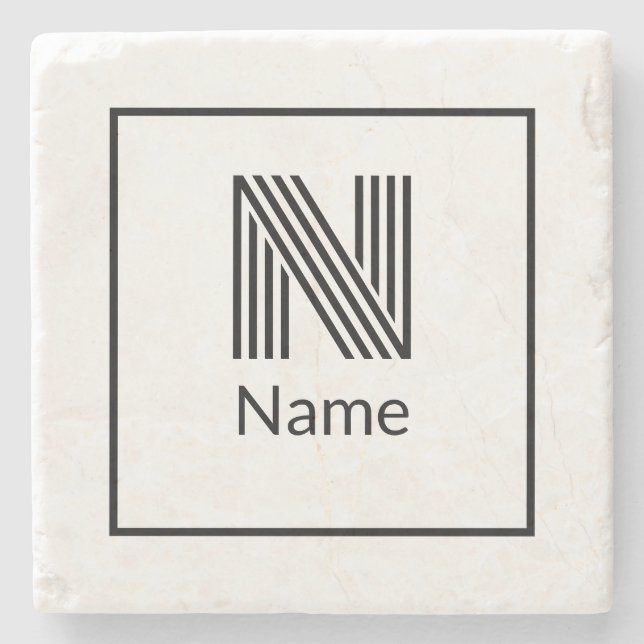 Modern Custom Initial Letter Name  Stone Coaster (Front)