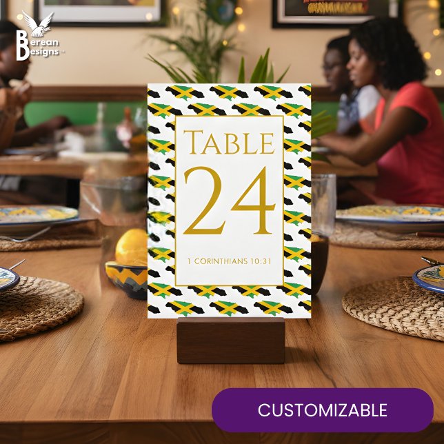 Modern Custom JAMAICA Event Wedding Table Number (Stylish modern JAMAICA TABLE NUMBER for weddings, restaurants, special events. Customizable text.)