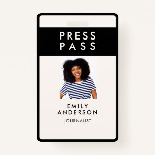 Modern Custom Journalist Press Pass Photo ID Logo ID Badge