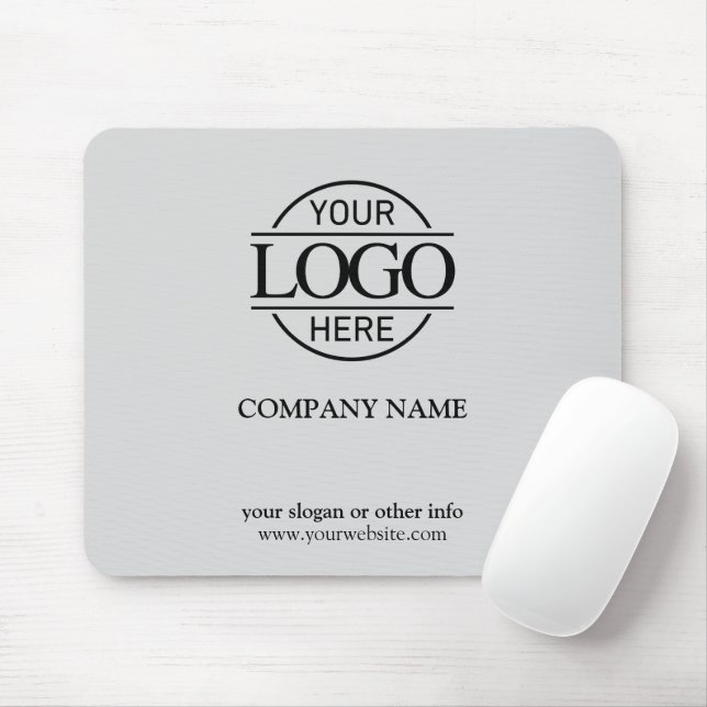 Modern Custom Light Grey Company Business Logo Mouse Mat (With Mouse)
