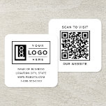 Modern Custom Logo and QR Code Square Business Card<br><div class="desc">Modern and minimal black and white square business card design features your business logo and custom QR code on the back. Customise the wording with your preferred business information,  such as the business name,  address,  phone number,  or website. Black text and white background colour can be changed.</div>