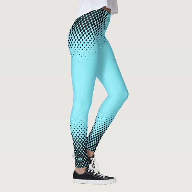 Modern Custom Logo Black Halftone on Electric-Blue Leggings (Right)