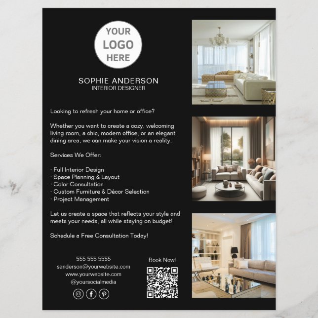 Modern Custom Logo Black Professional Business Flyer (Front)