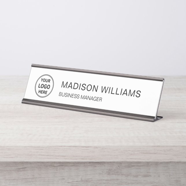 Modern Custom Logo Business Corporate White  Desk Name Plate (Front)