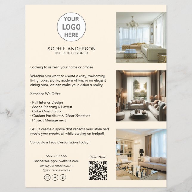 Modern Custom Logo Cream Professional Business Flyer (Front)