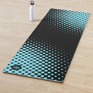 Modern Custom Logo Electric-Blue Halftone on Black Yoga Mat