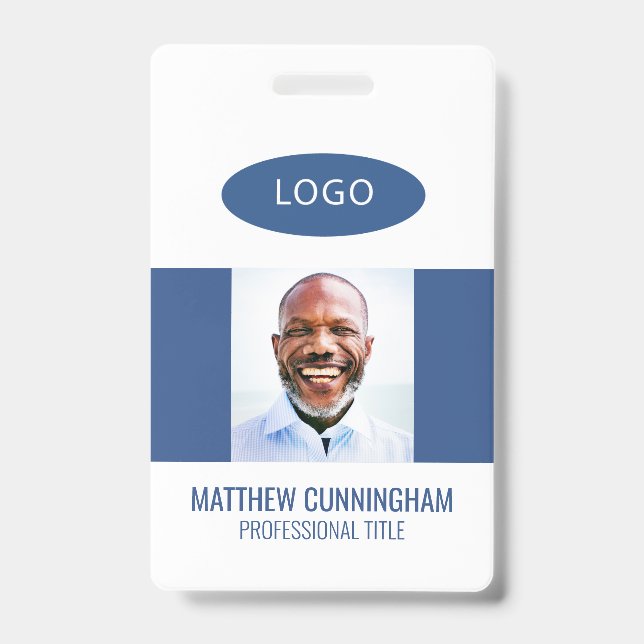 Modern Custom Logo Employee Name Barcode ID Badge (Front)