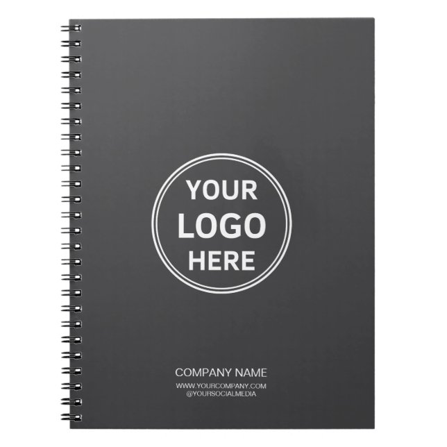 Modern Custom Logo Grey Corporate Business Notebook (Front)