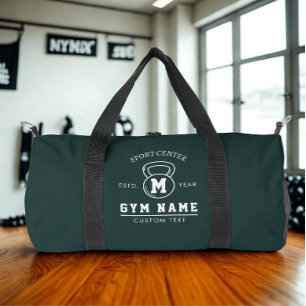 Modern Custom Logo Gym Name Workout White Text Duffle Bag
