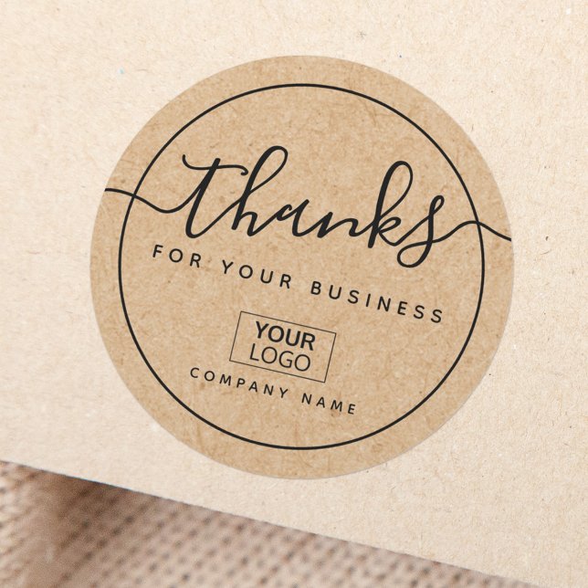 Modern custom logo Kraft look business thank you Classic Round Sticker (Creator Uploaded)