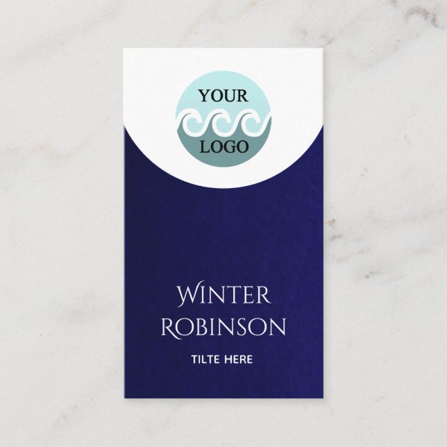 Modern custom logo minimalist midnight blue white business card (Front)