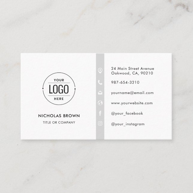 Modern Custom Logo Modern Minimalist Social Media Business Card (Front)