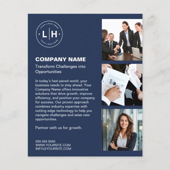 Modern Custom Logo Photo Navy Blue Business Flyer (Front)