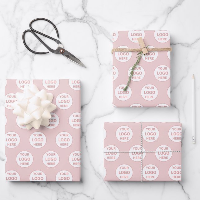 Modern Custom Logo Pink Business Wrapping Paper Sheet (Front)