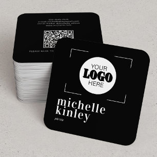 Modern custom logo QR code black Square Business Card