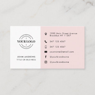 Modern Custom Logo Social Media Icons Blush Pink Business Card