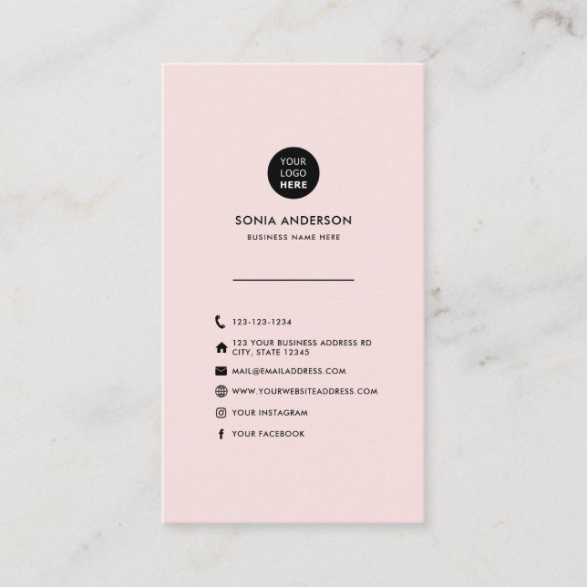 Modern Custom Logo Social Media Icons Pink Business Card (Front)