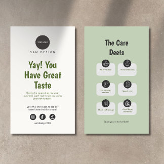 Modern Custom Logo Social Media Tumbler Care Card