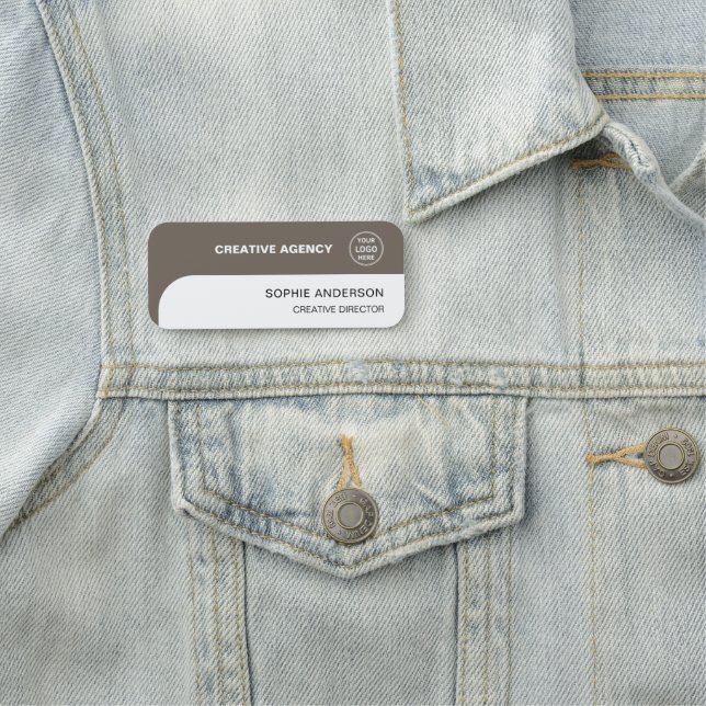 Modern Custom Logo Taupe Employee Staff Name Tag (In Situ)