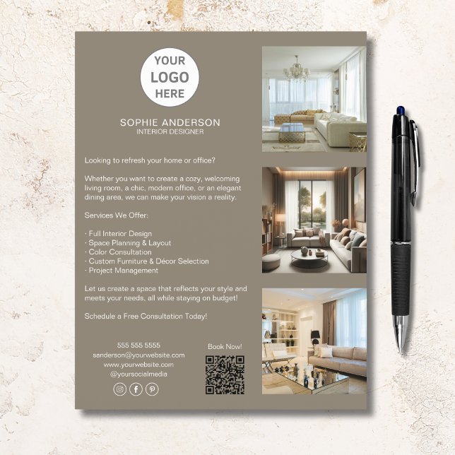 Modern Custom Logo Taupe Professional Business Flyer (Modern Custom Logo Taupe Professional Business Flyer)