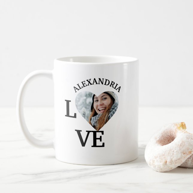 Modern Custom love heart photo template Coffee Mug (With Donut)