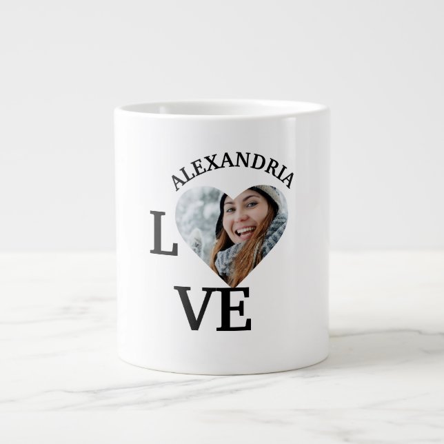 Modern Custom love heart photo template Large Coffee Mug (Front)
