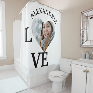 Modern Custom love heart photo template Shower Curtain