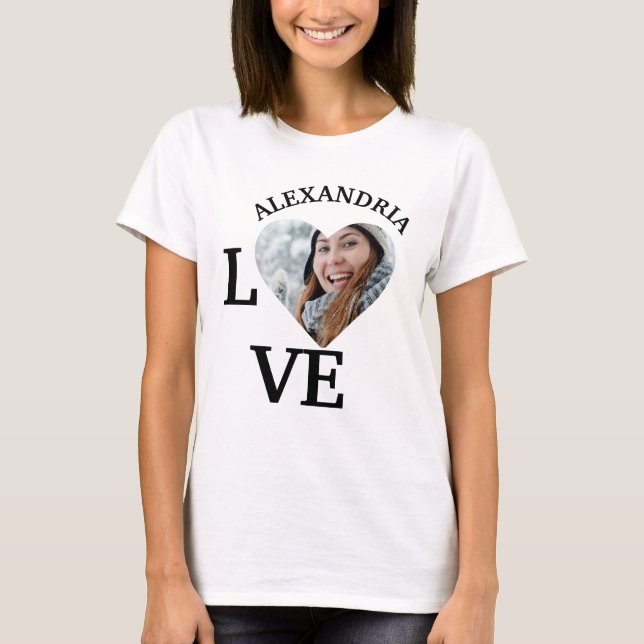 Modern Custom love heart photo template T-Shirt (Front)