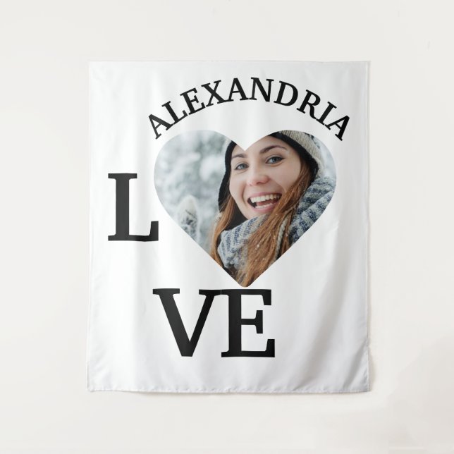 Modern Custom love heart photo template Tapestry (Front)