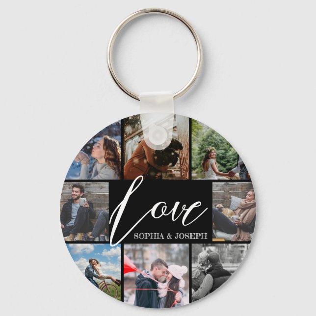Modern custom Love photo collage Valentine couple Key Ring (Front)