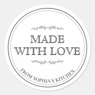 Modern Custom Made With Love l Kitchen Name Classic Round Sticker