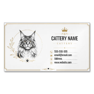 Modern Custom Maine Coon Cattery Magnetic Business Card