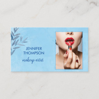 Modern Custom Makeup Artist Blue Watercolor Business Card