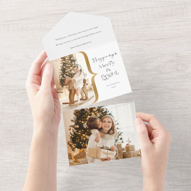 Modern Custom Merry & Bright Typography Photo All In One Invitation (Tearaway)