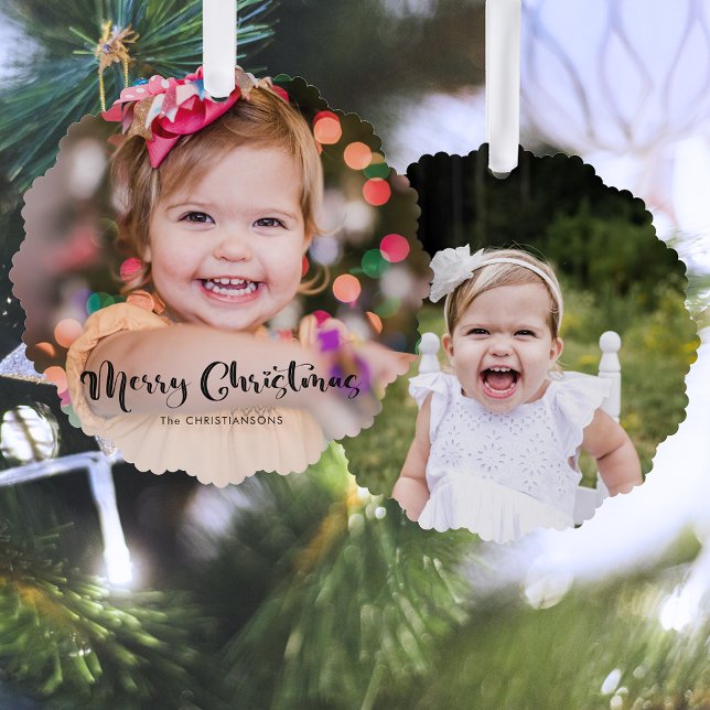 Modern Custom Merry Christmas Typography Photo Tree Decoration Card (Creator Uploaded)
