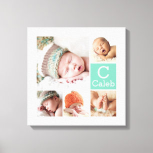 Modern Custom Monogram Family Photo Collage Canvas Print