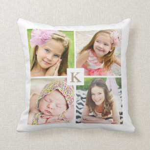 Modern Custom Monogram Family Photo Collage Cushion