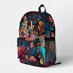 Modern Custom Monogram Floral Colourful Printed Backpack