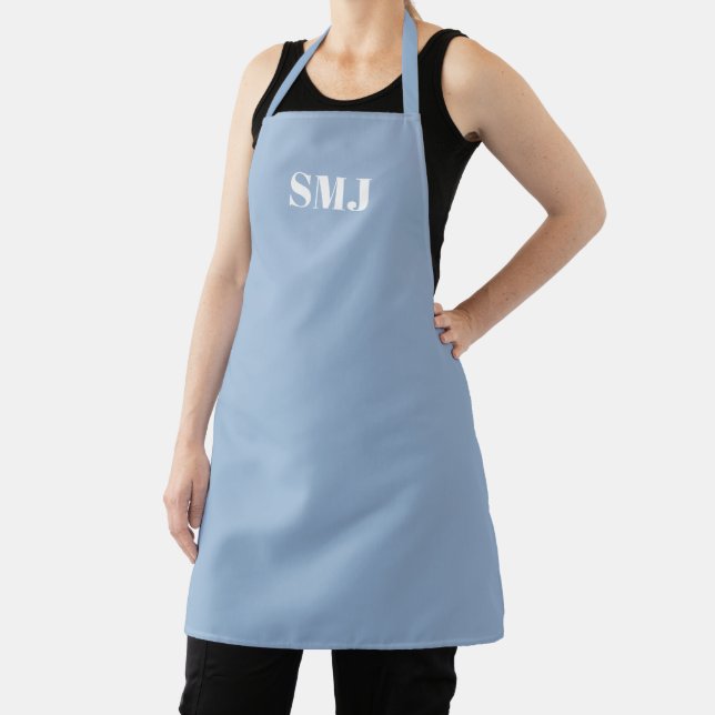 Modern custom monogram initials cerulean blue apron (Insitu)