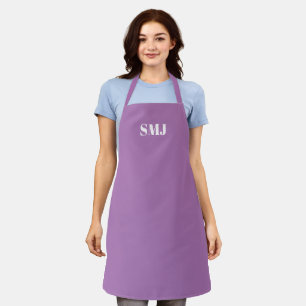 Modern custom monogram initials lavender white apron