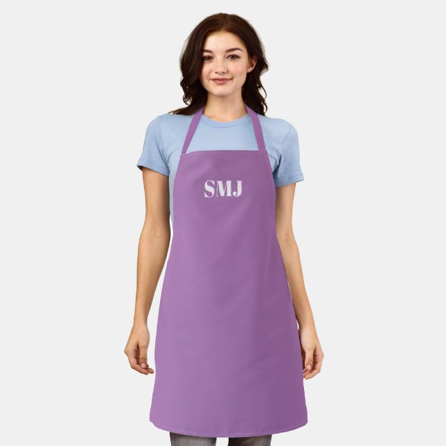 Modern custom monogram initials lavender white apron (Worn)