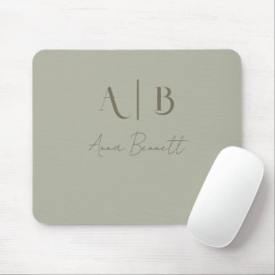 Modern Custom Monogram Initials Name Dusty Sage Mouse Mat