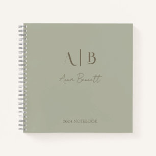 Modern Custom Monogram Initials Name Dusty Sage Notebook