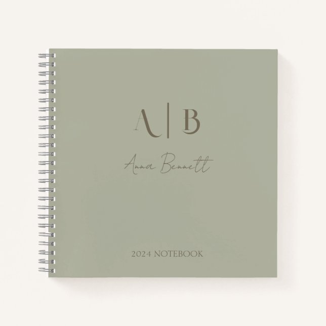 Modern Custom Monogram Initials Name Dusty Sage Notebook (Front)