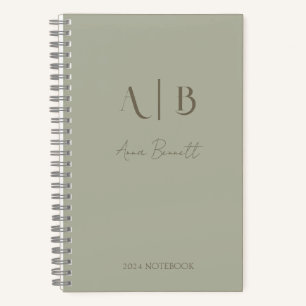 Modern Custom Monogram Initials Name Dusty Sage Notebook