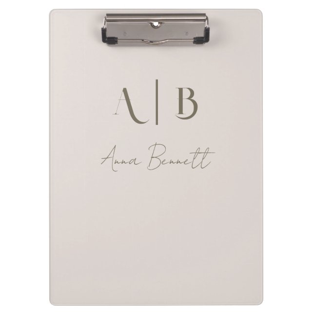 Modern Custom Monogram Initials Name Light Beige Clipboard (Front)